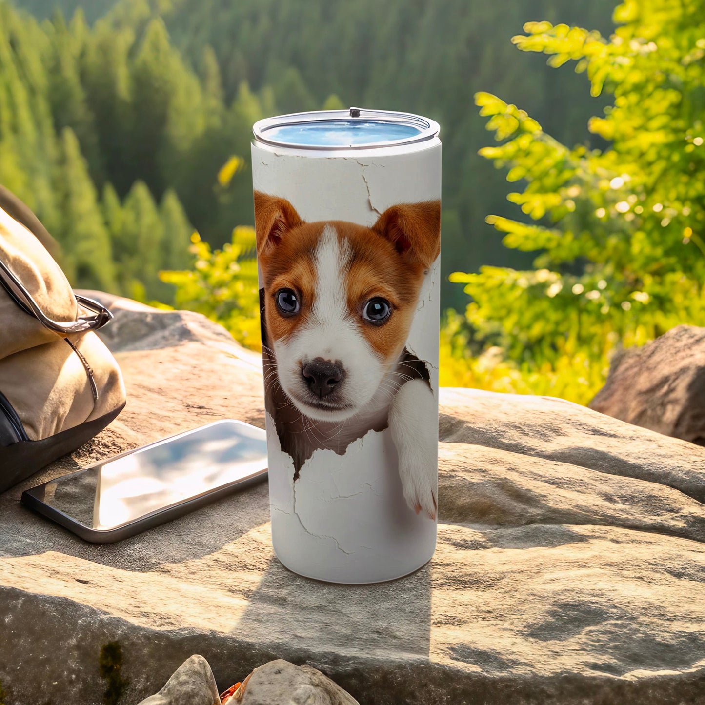 Cute Puppy Peeking Outdoor Scene Tumbler Product Type
puppy tumbler
cute dog mug
pet lover gift
animal drinkware
outdoor tumbler
travel accessory
insulated bottle
nature design
adventure mug
dog art
unique tumbler
puppy face
brown white dog
gift for dog owner
cold hot drinks
forest backdrop
travel hydration
cracked surface
peeking puppy
beverage holder