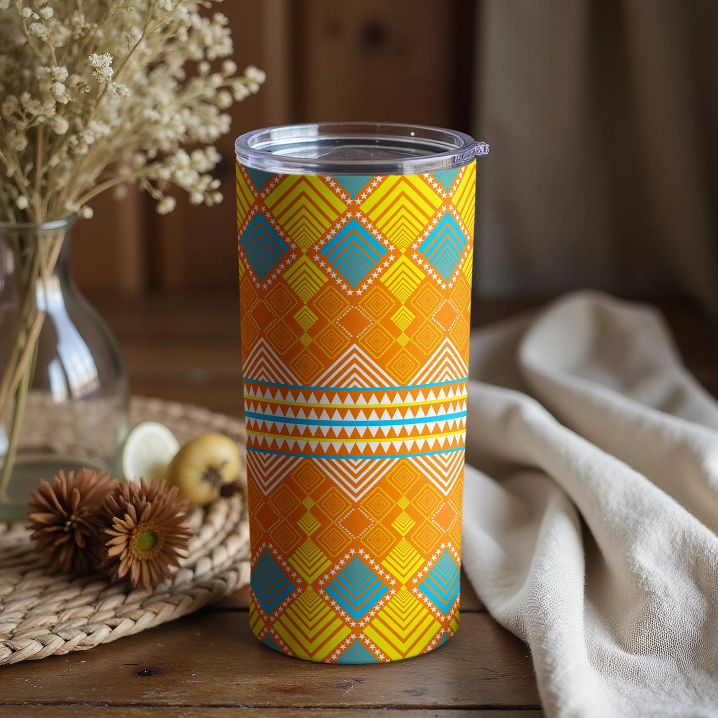 Bright Geometric Pattern Insulated Tumbler Cup