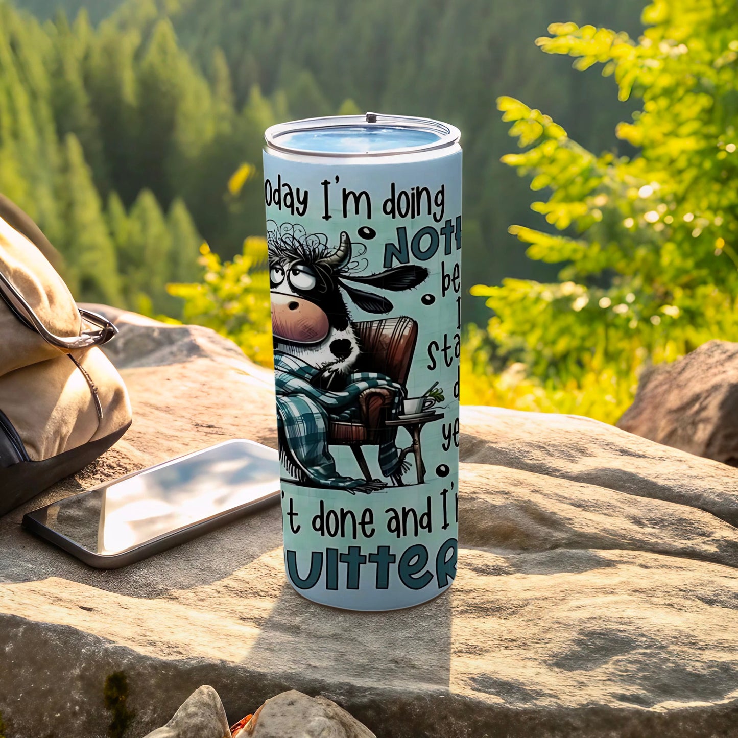 Today I'm Doing Nothing Cow Illustration Tumbler
