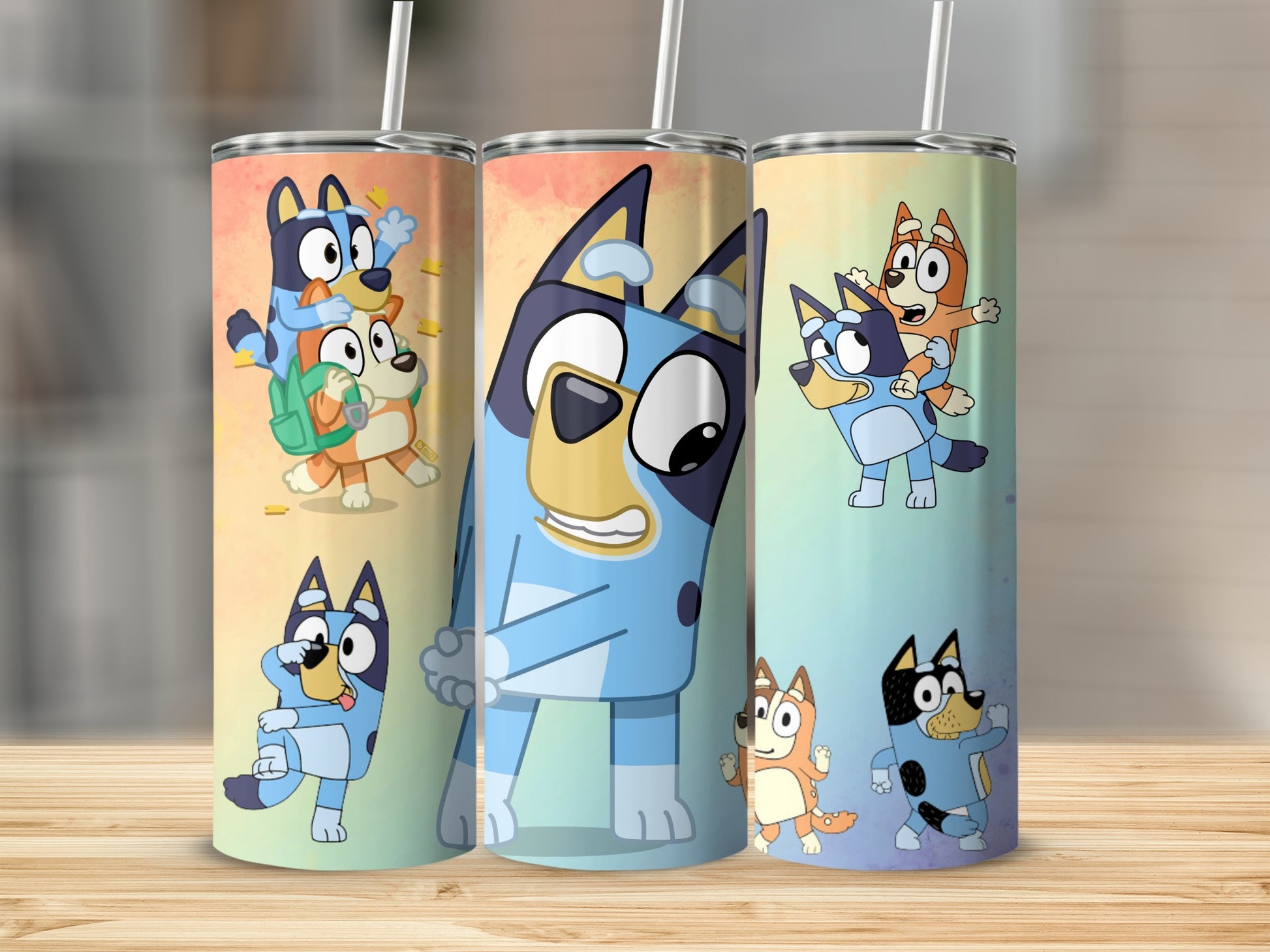 Cute Cartoon Animal Characters on Colorful Drink Tumblers