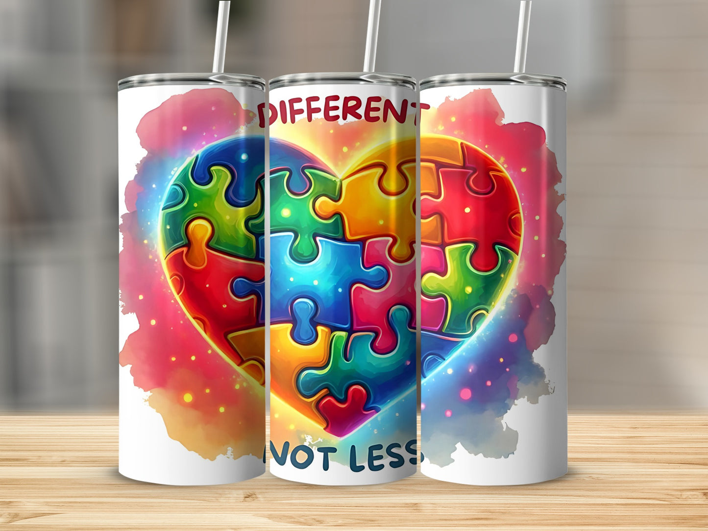Colorful Heart Puzzle Design Tumbler For Autism Awareness