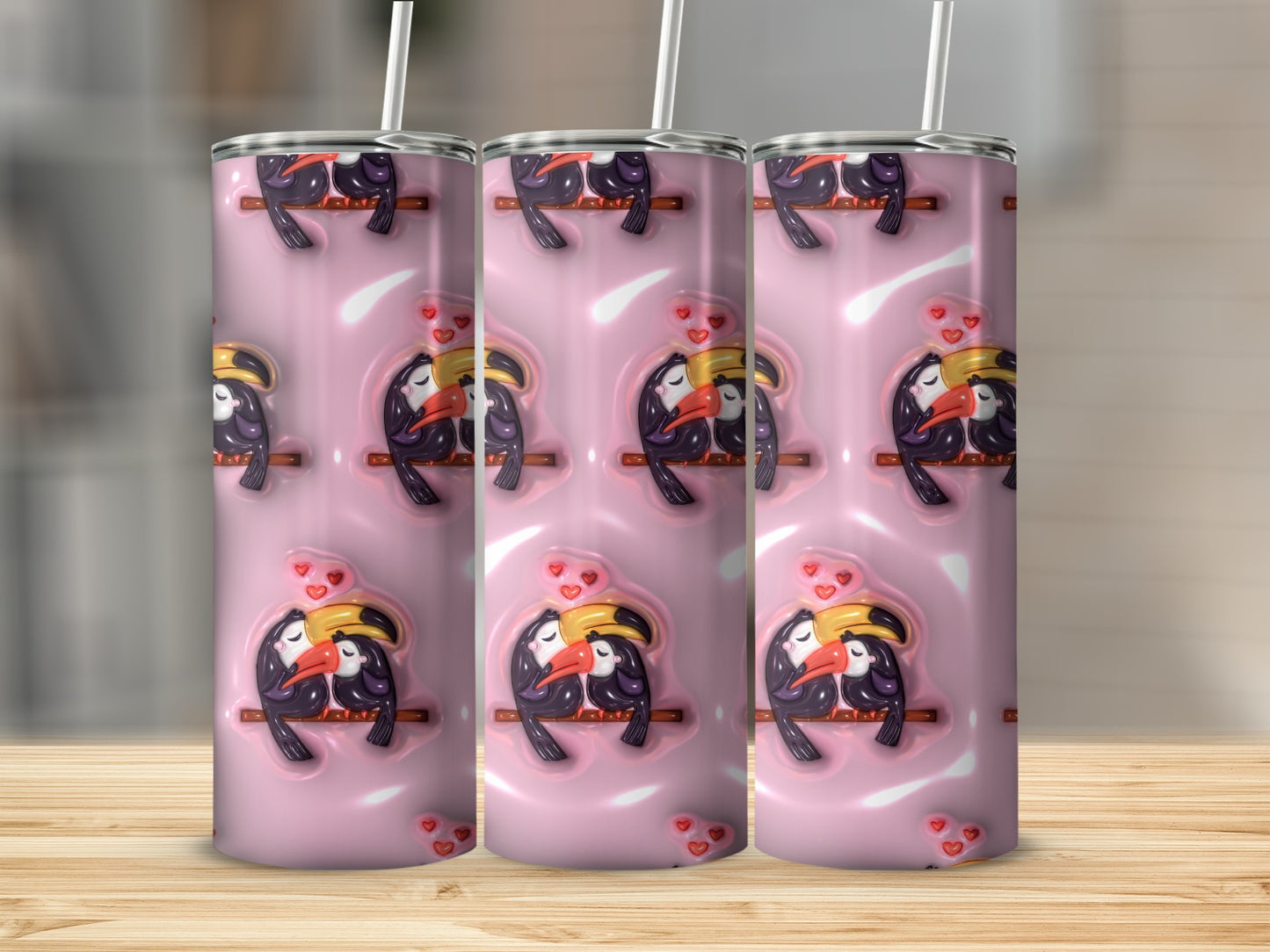 Cute Penguin and Toucan Heart Patterns Tumbler Product