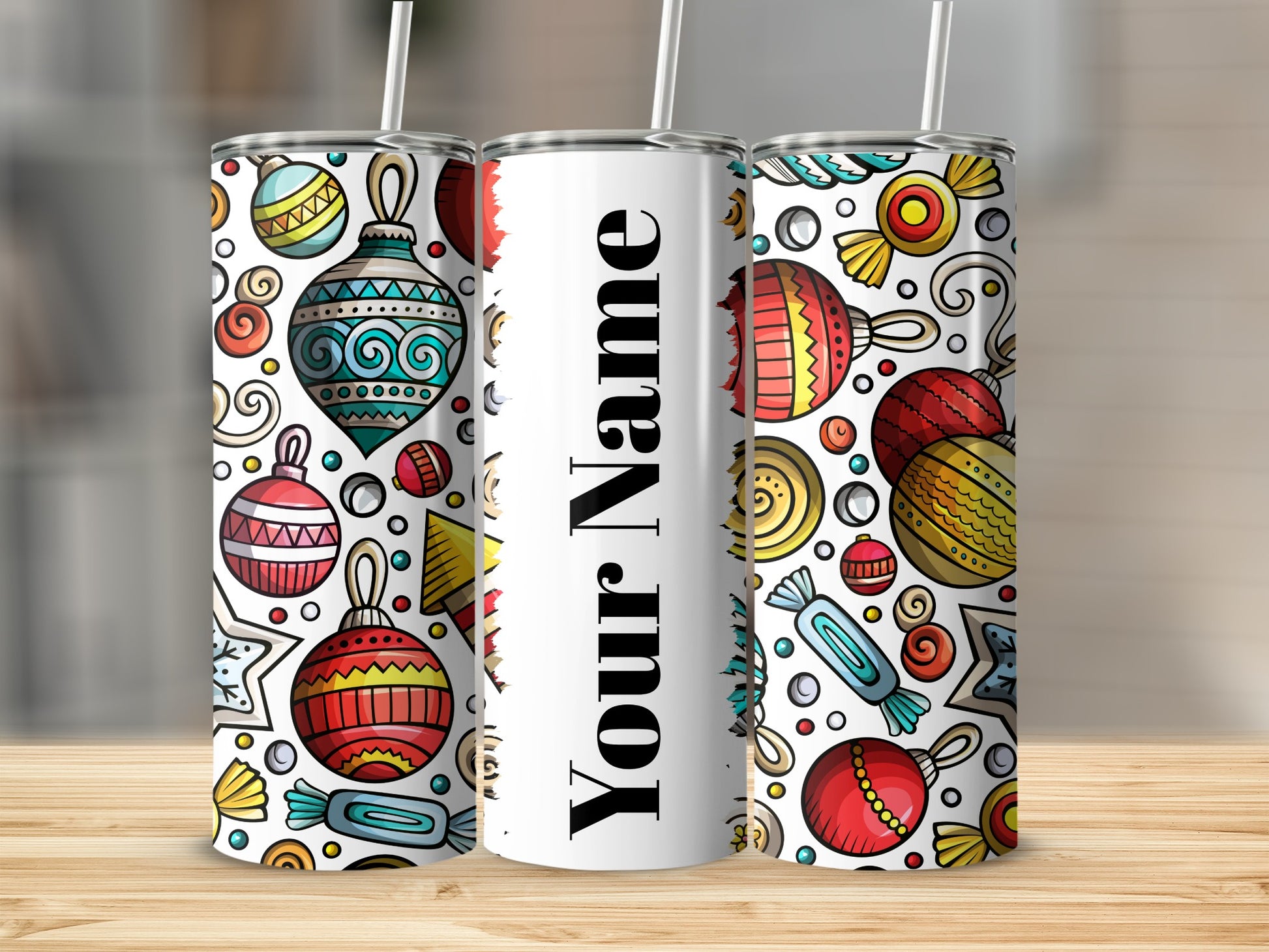 Colorful Christmas Ornaments Personalized Tumbler Cup