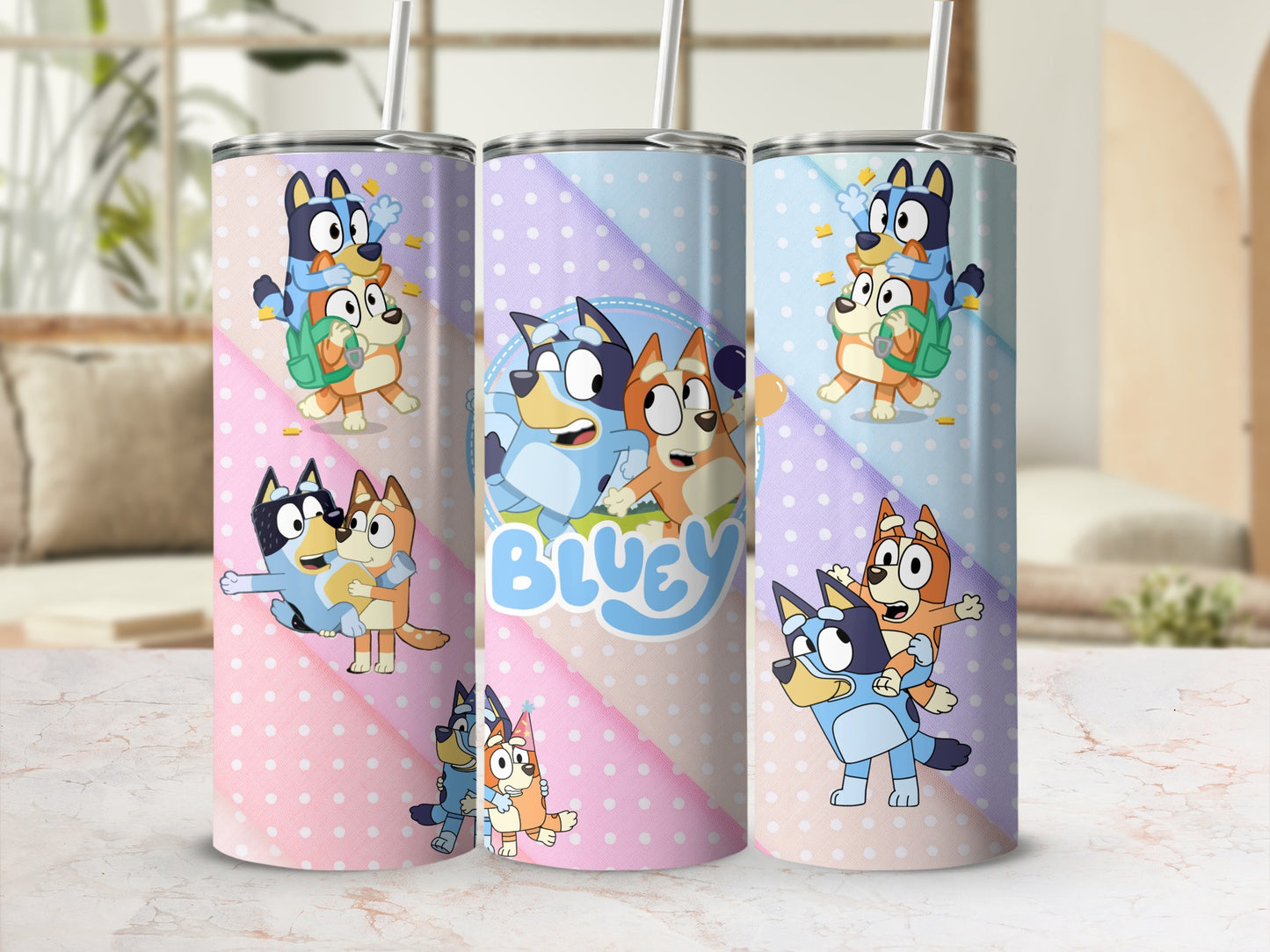 Bluey Cartoon Characters Tumbler with Straw for Kids
