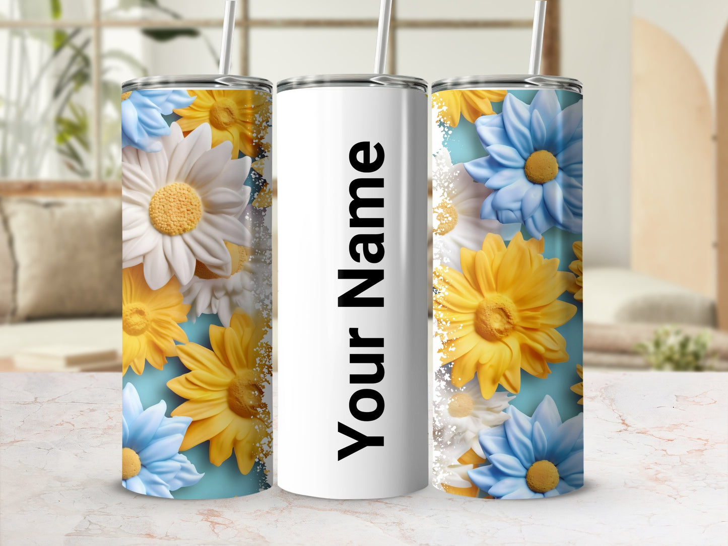Personalized Floral Design Tumbler Custom Name