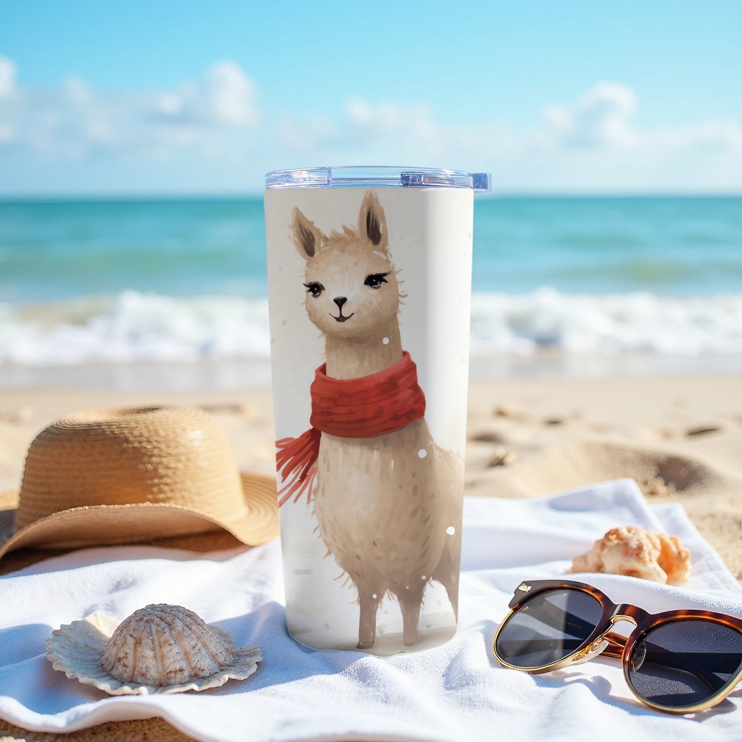 Adorable Llama Red Scarf Beach Vacation Tumbler product type