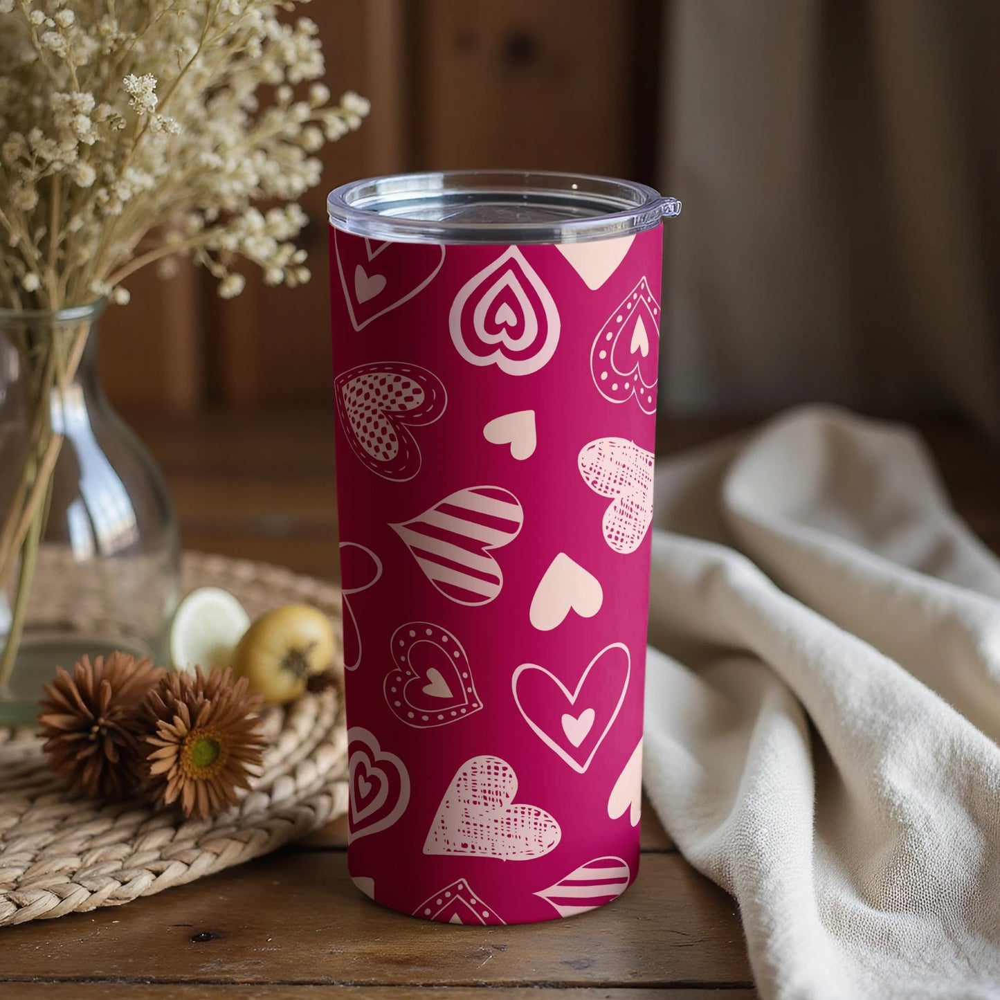 Hearts and Love Patterned Red Tumbler for All Occasions