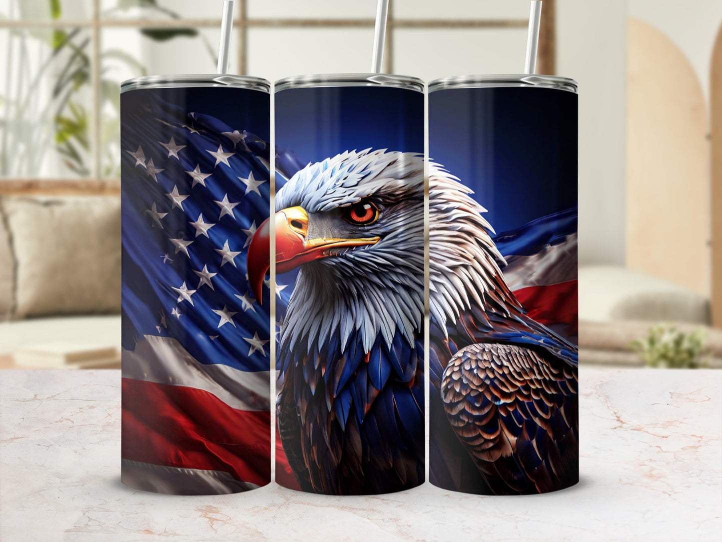 Eagle and US flag patriotic tumbler design.