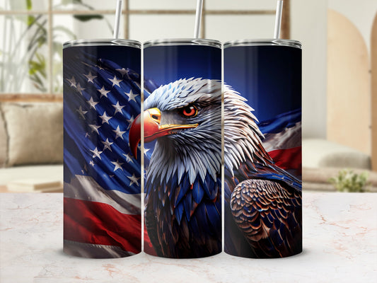 Eagle and US flag patriotic tumbler design.
