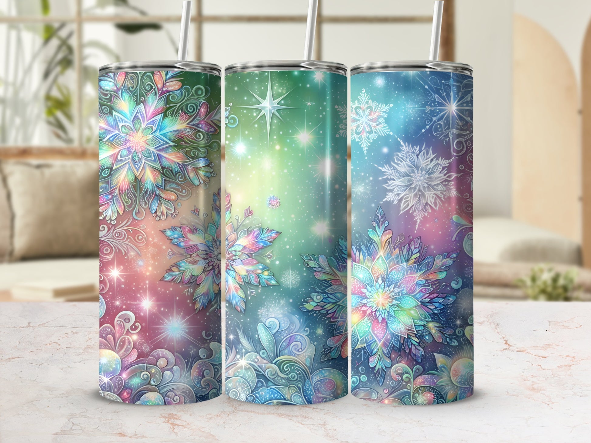 Colorful Snowflake Art Design Tumbler Collection