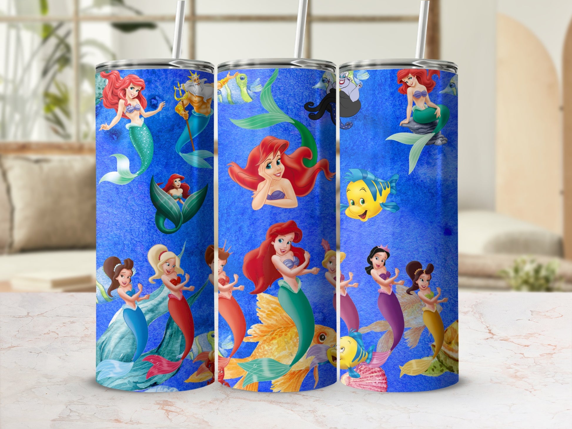 Vibrant Underwater Princess Design Travel Mug