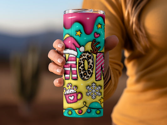 Colorful Christmas Themed MOM Tumbler with Festive Designs