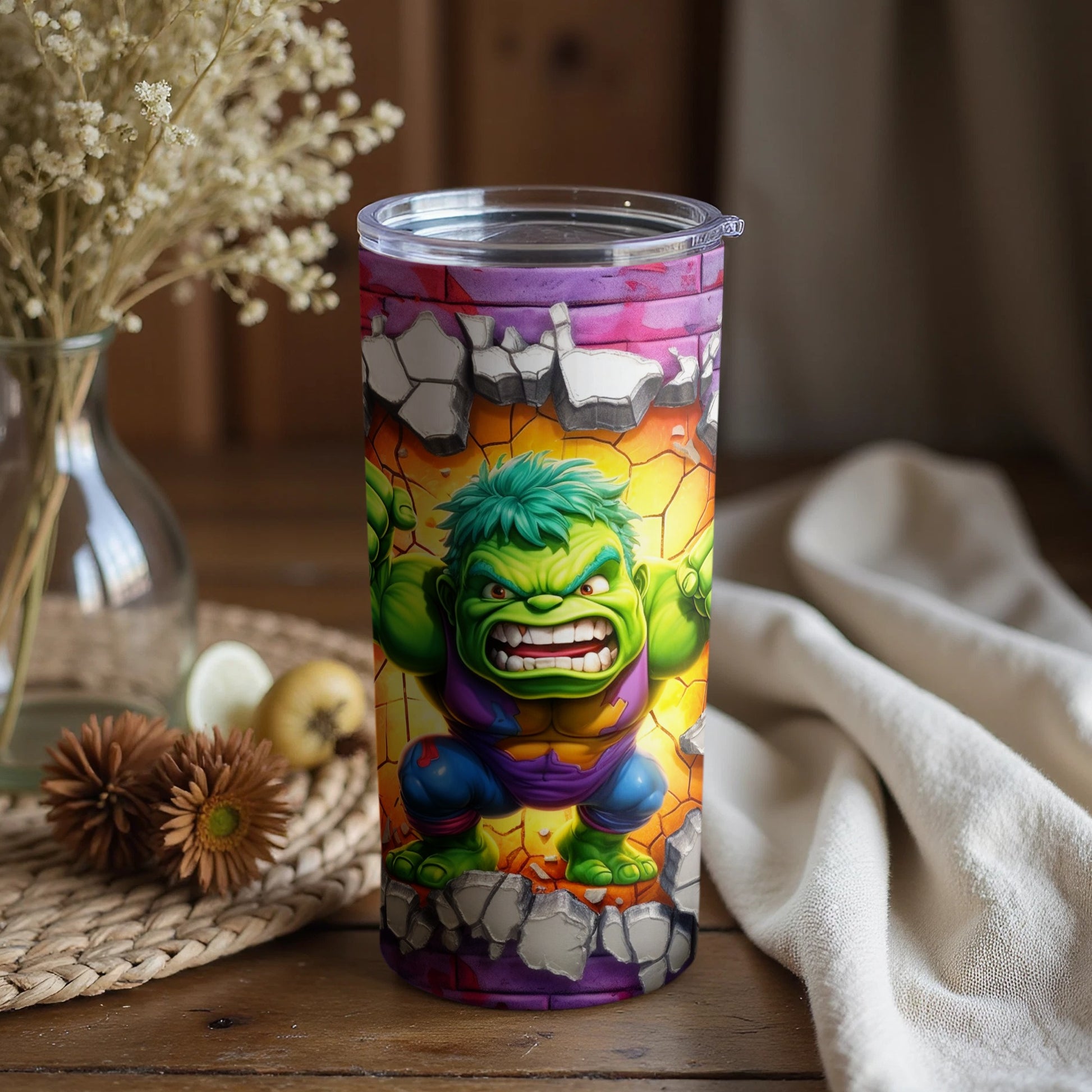 Bright Cartoon Character Angry Hulk Tumbler Cup Decor