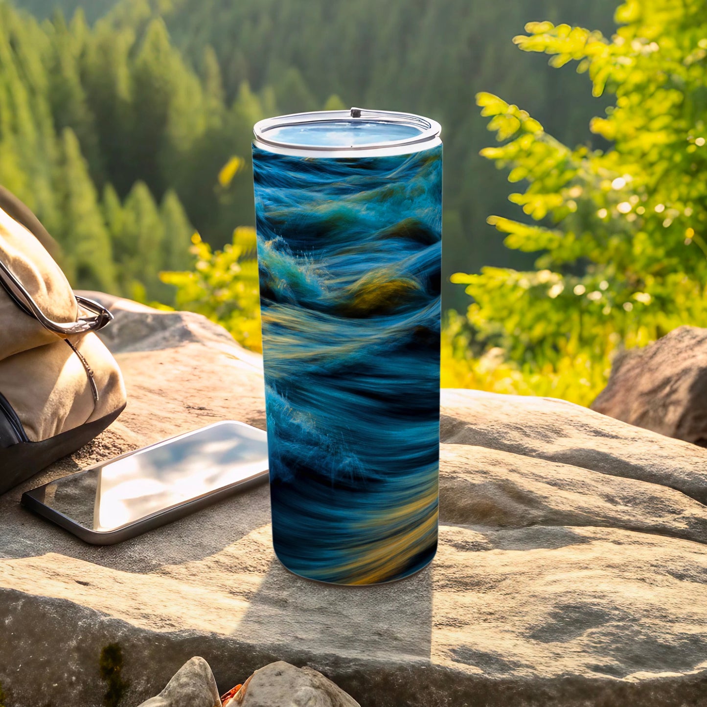 Blue gold abstract waves flow design tumbler product type