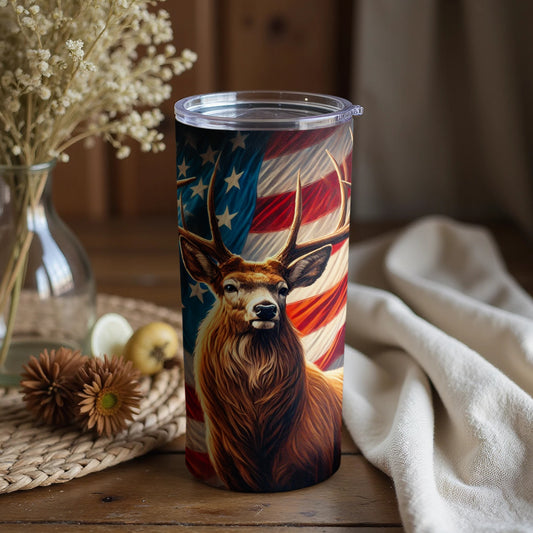 Majestic Deer with Patriotic American Flag Tumbler