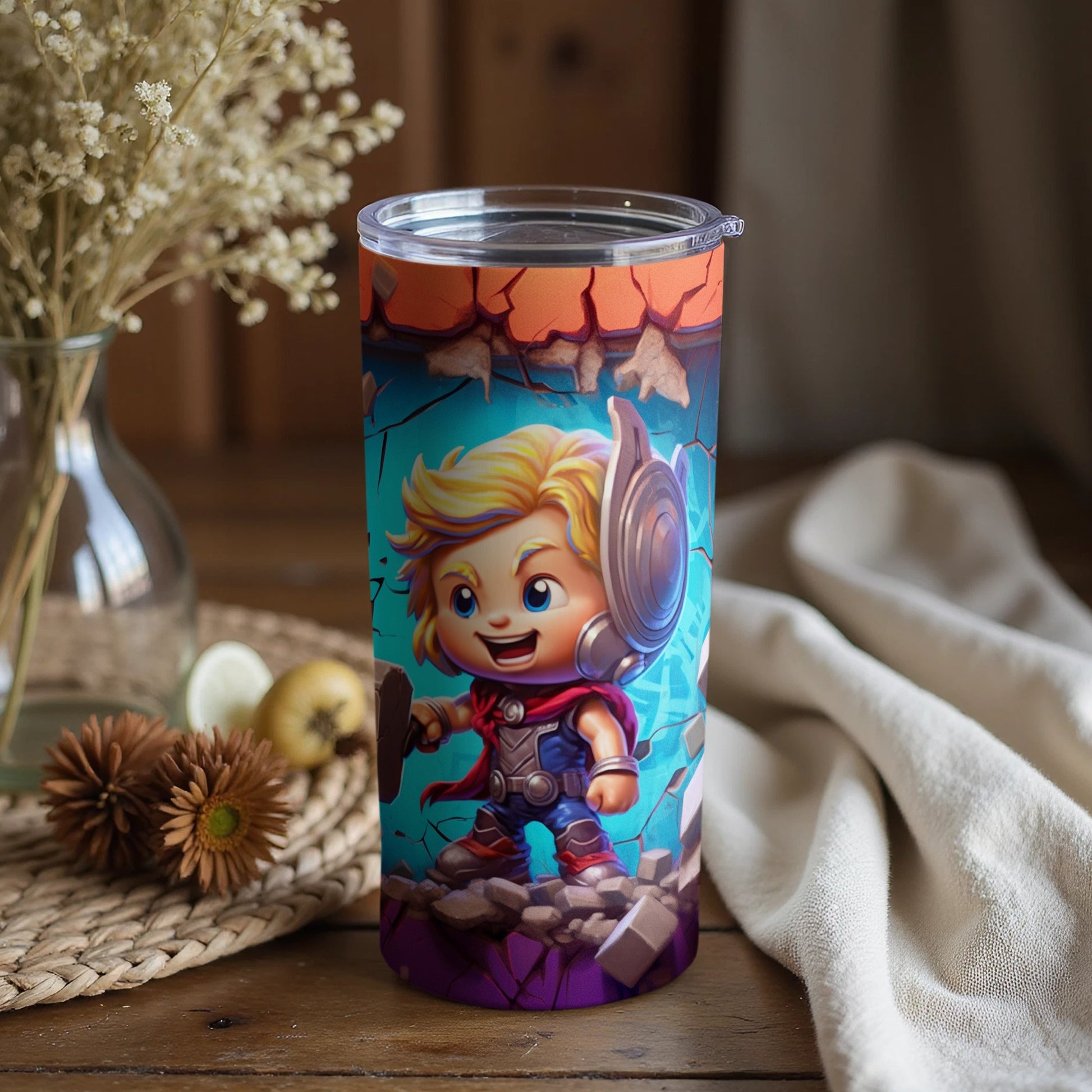 Cute Hero Themed Insulated Travel Tumbler 20oz