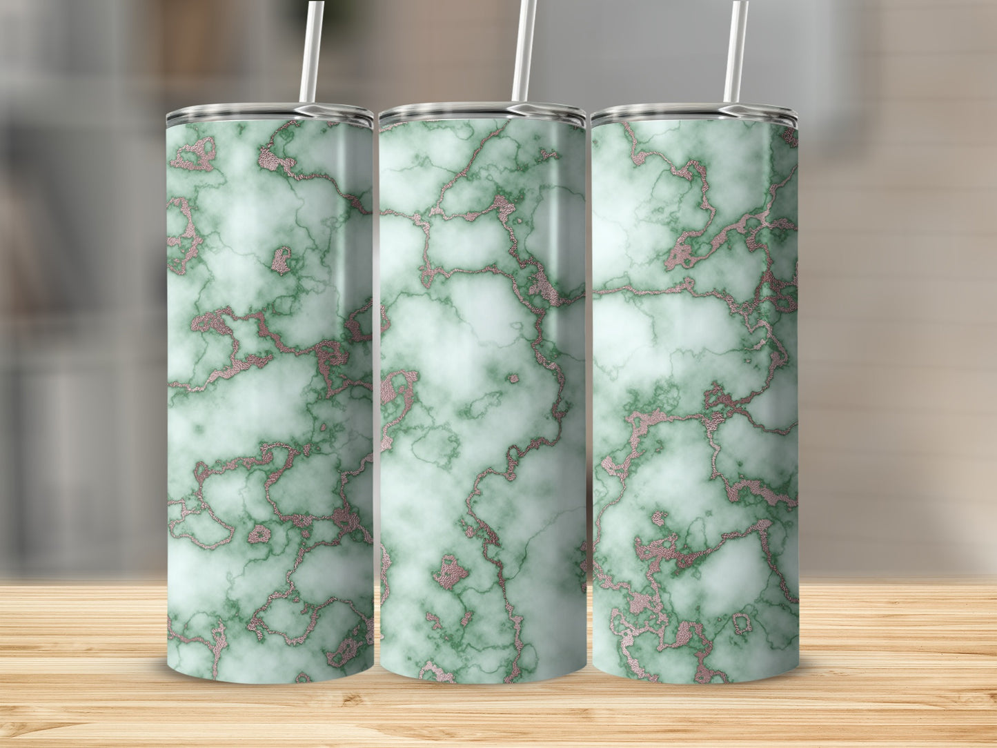 Mint and Rose Gold Marble Swirl Elegant Design Tumblers