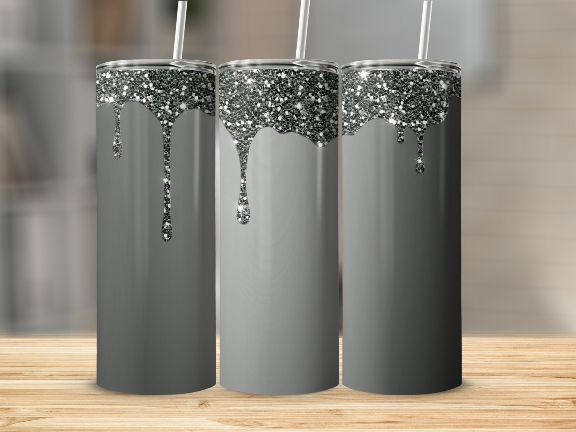 Silver Sparkle Glitter Dripping Custom Tumbler Product