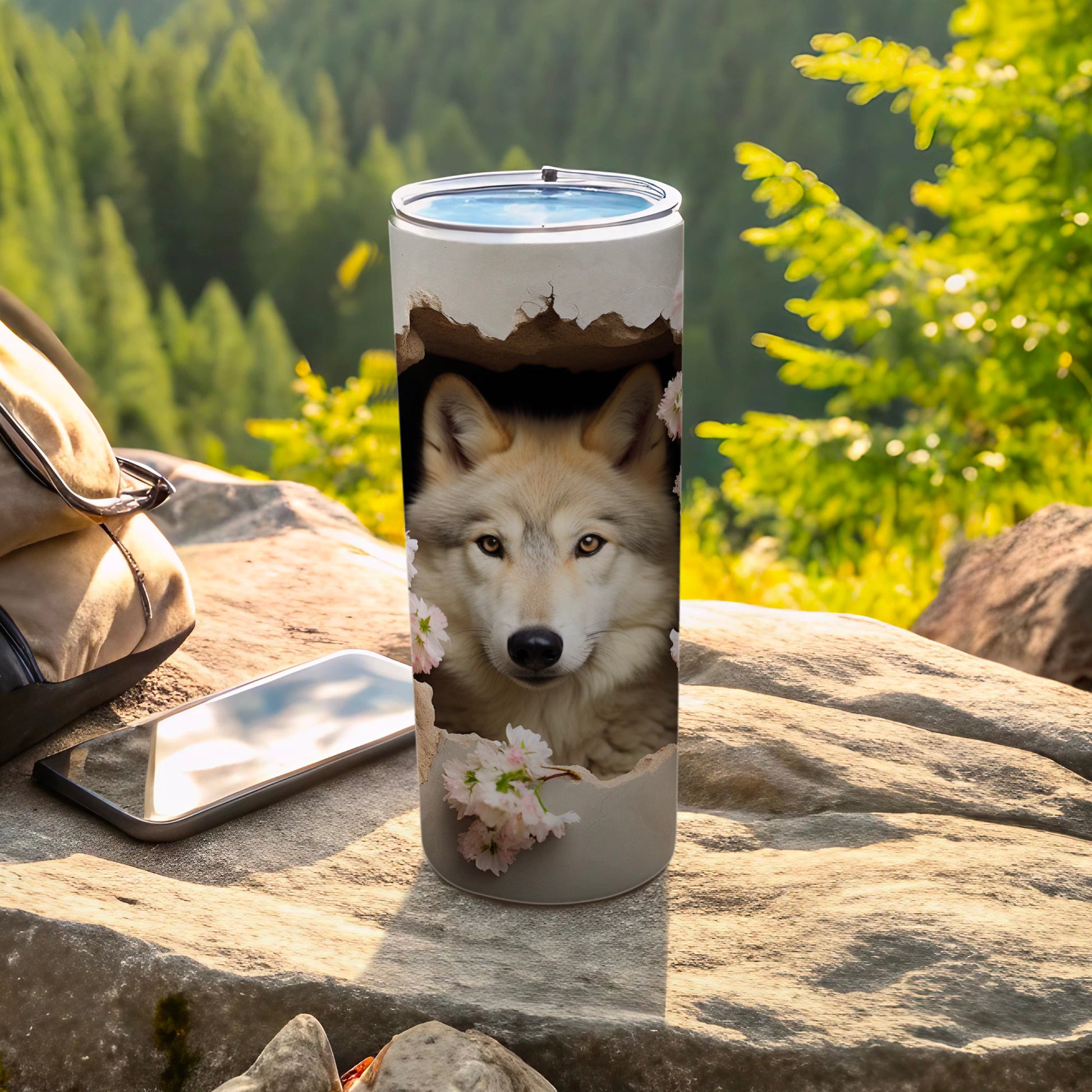 Wildlife Wolf Design Sakura Flower Tumbler Drinkware product type