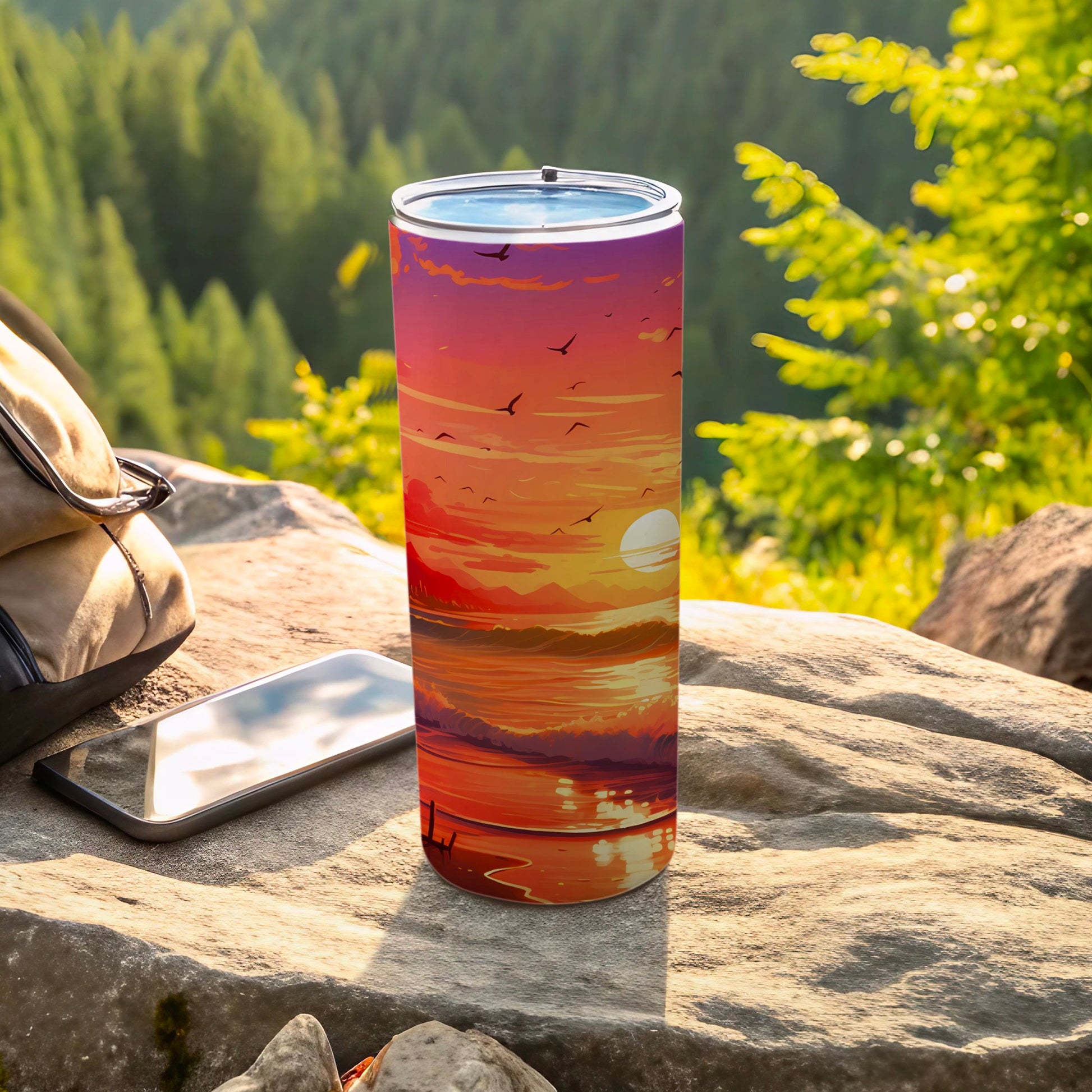 Vivid Sunset Ocean Waves Birds Mountains Tumbler product type