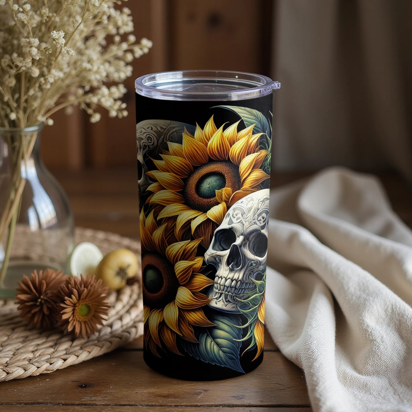 Sunflower and Skull Art 20oz Insulated Tumbler