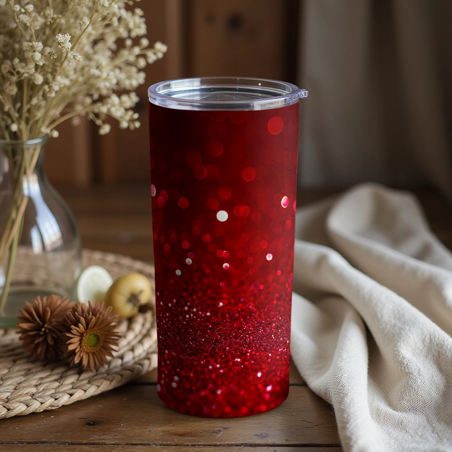 Sparkling Red Glittery Tumbler with Lid