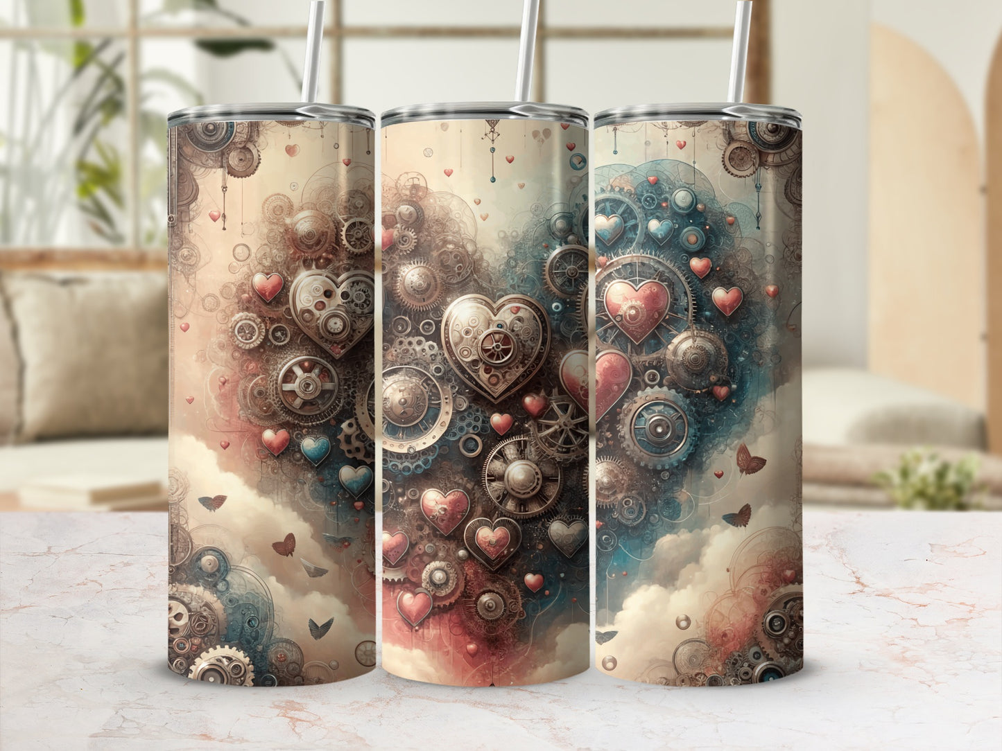 Steampunk Heart Gears Butterflies Clouds product type