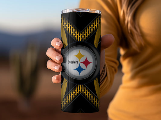 Pittsburgh Steelers on Yellow Gridded Design Tumblers