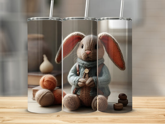 Knitted bunny cozy scene design tumbler product type
