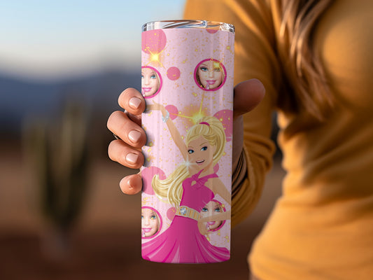 Barbie Doll Pink Background Girl Power Fun Image Tumblers