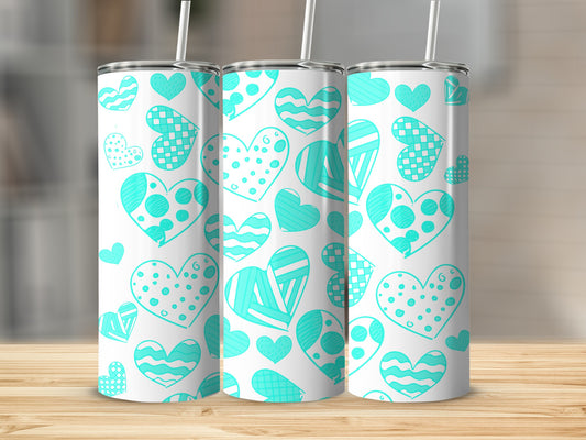 Turquoise Hearts Pattern Design Tumbler