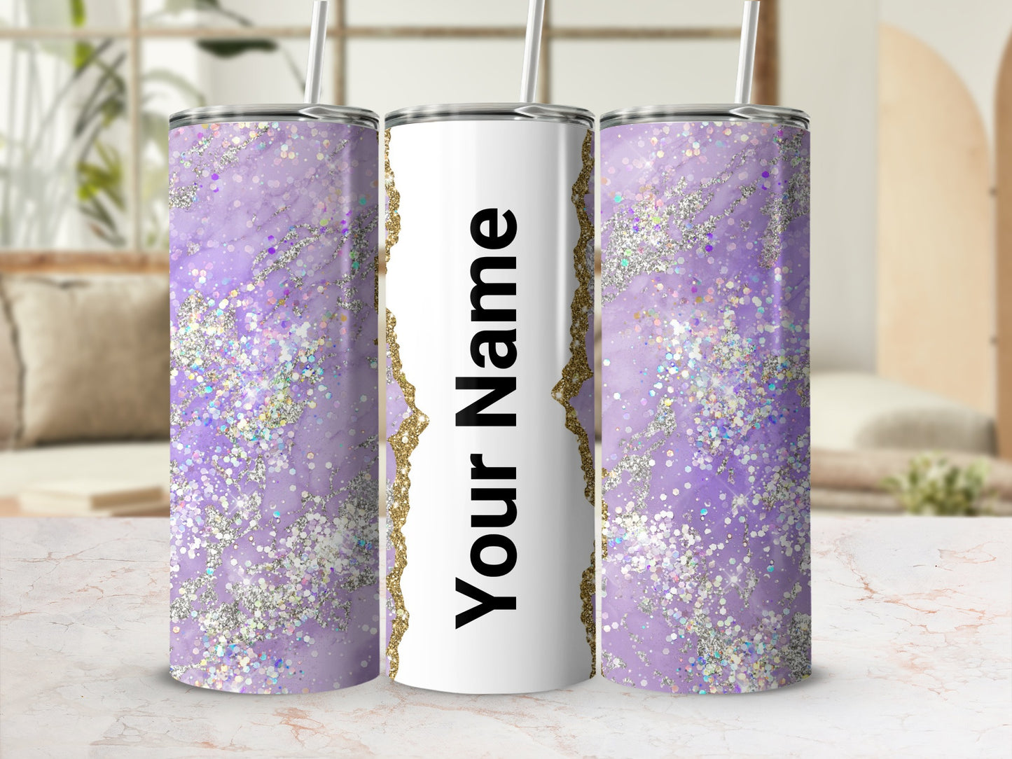 Personalized Glitter Purple Tumbler Custom Name Tumbler