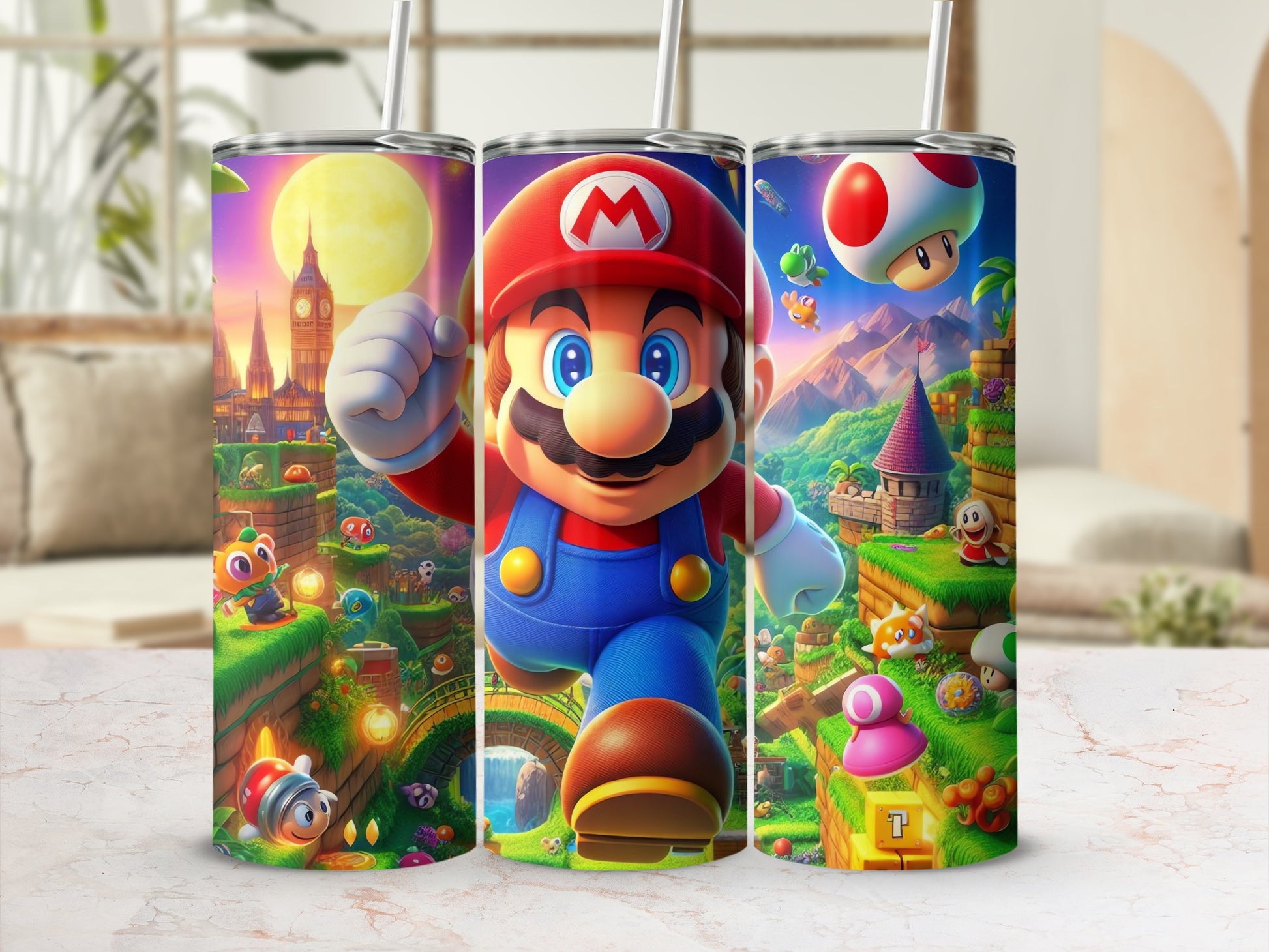 Colorful Super Mario World Themed Tumbler Bottle
