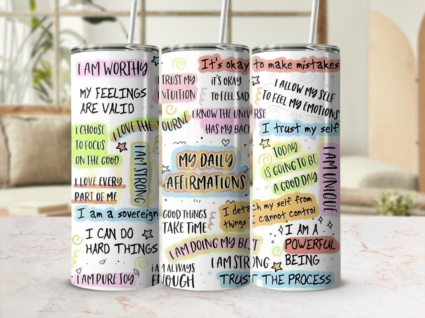Motivational Affirmation Quotes Tumbler with Straw