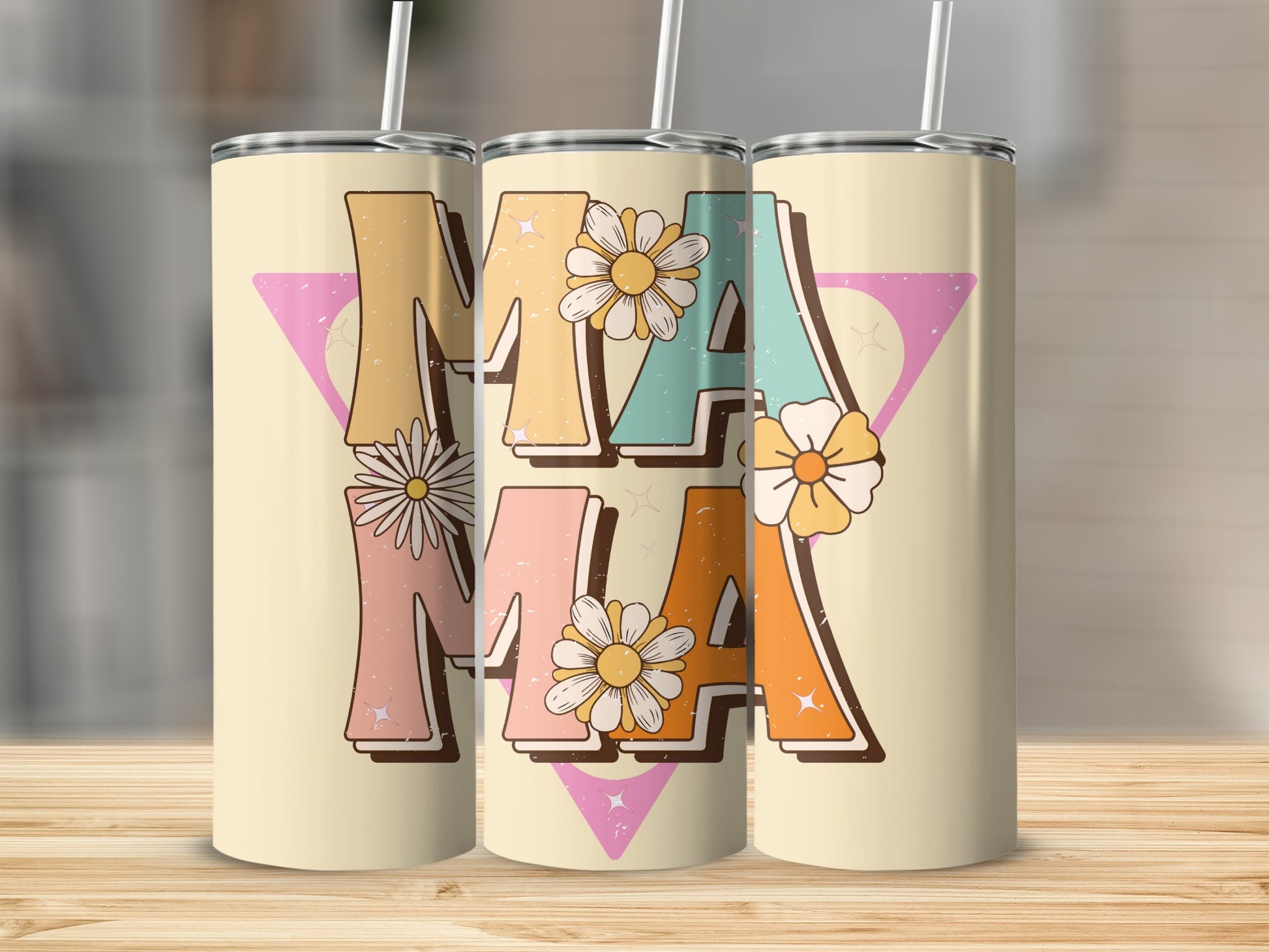 MAMA Floral Design with Triangle Background Tumbler