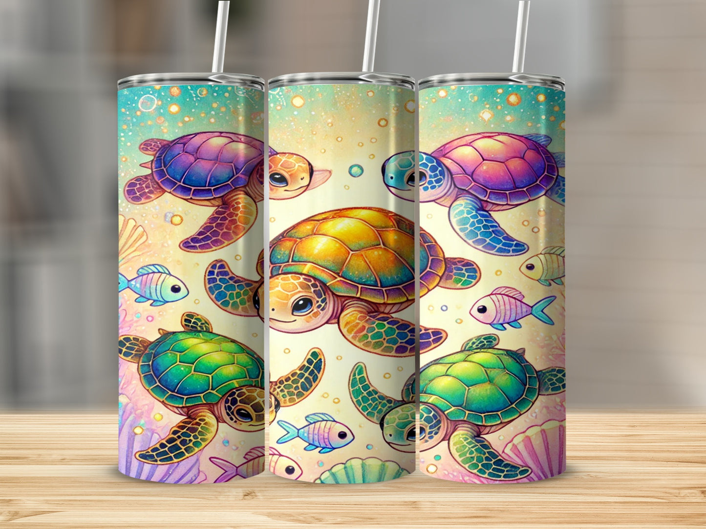 Colorful Sea Turtles and Fish Design Tumbler