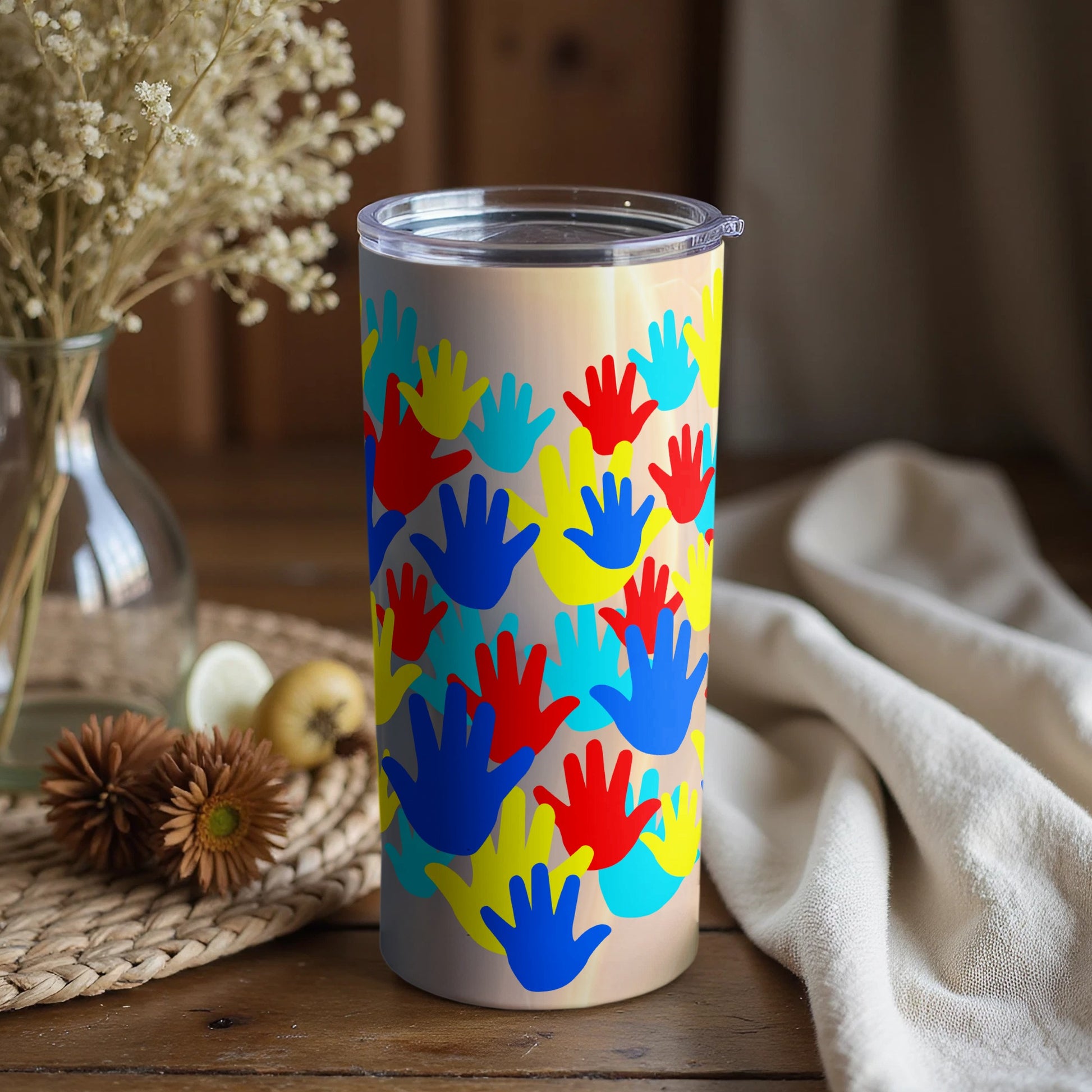 Colorful Handprint Design Tumbler for Everyday Use