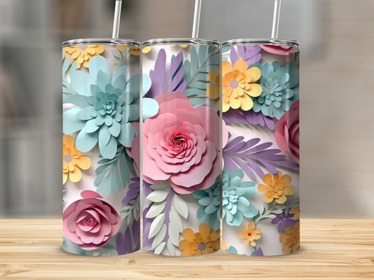 Colorful Floral Design Tumbler Cup with Straw