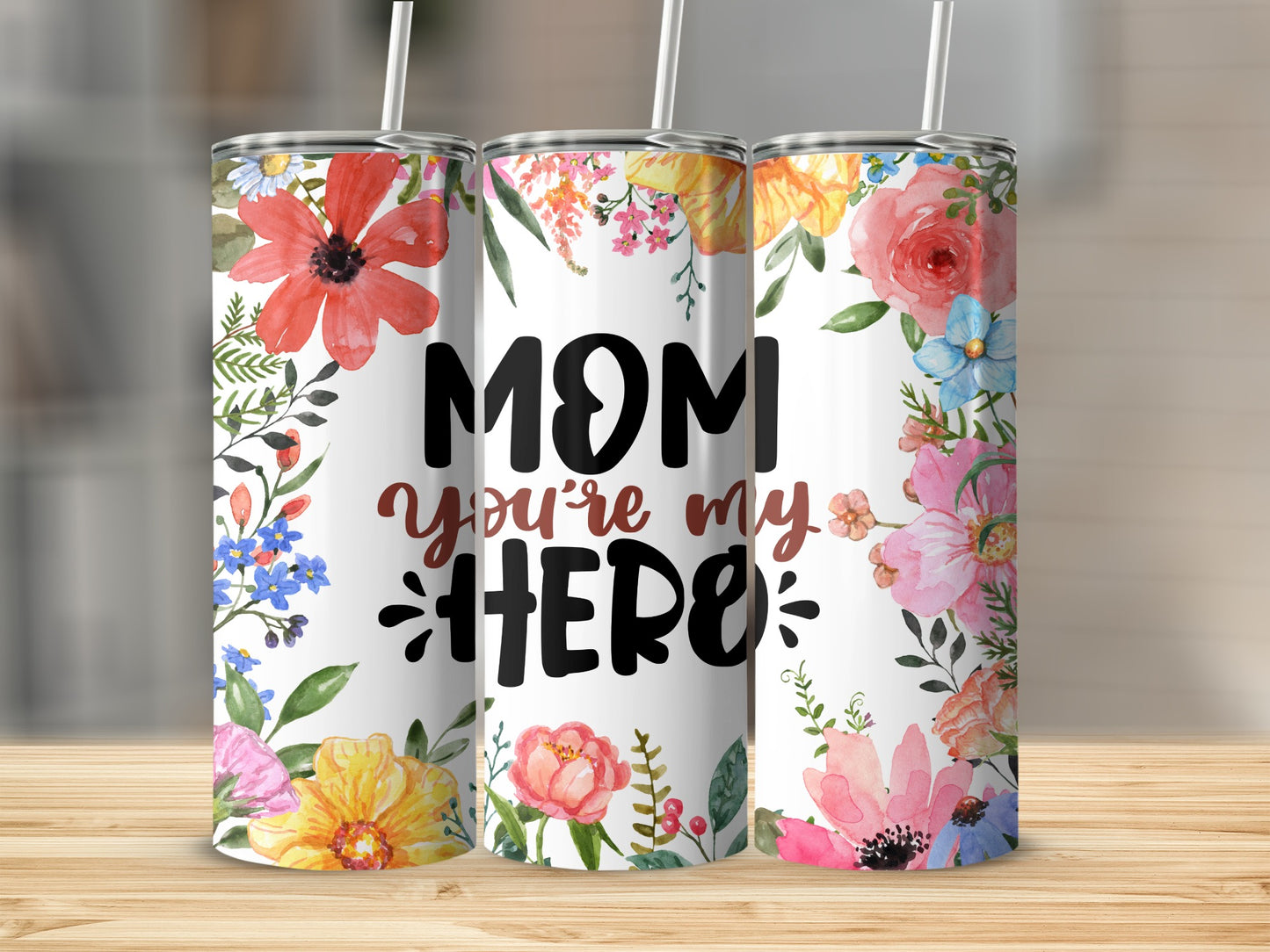 Floral Mom You're My Hero Tumbler Gift for Mother's Day