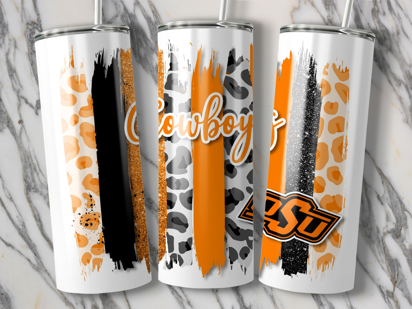 Cowboys Design Vertical Stripes With OSU Logo Tumblers
