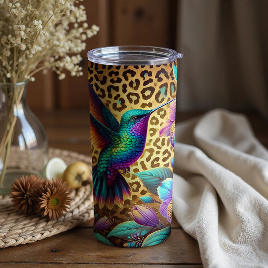 Hummingbird and Leopard Print Design Tumbler Product