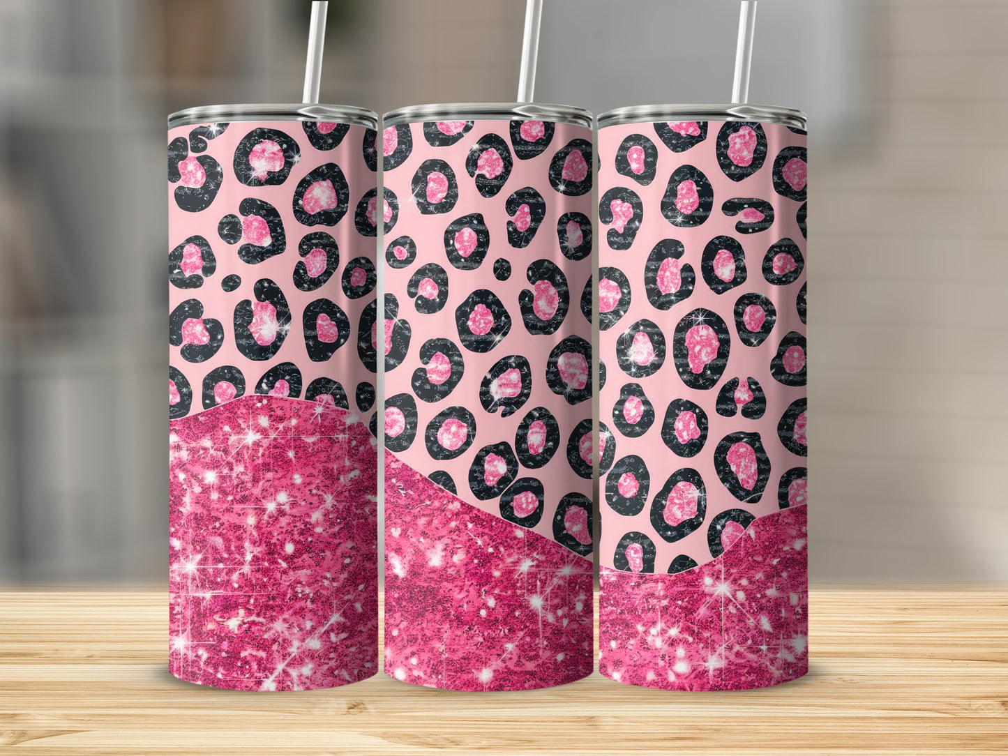 Pink Black Leopard Glitter Sparkle Tumbler product type