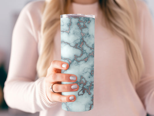 Light Blue with Rose Gold Marble Veins Style Tumblers