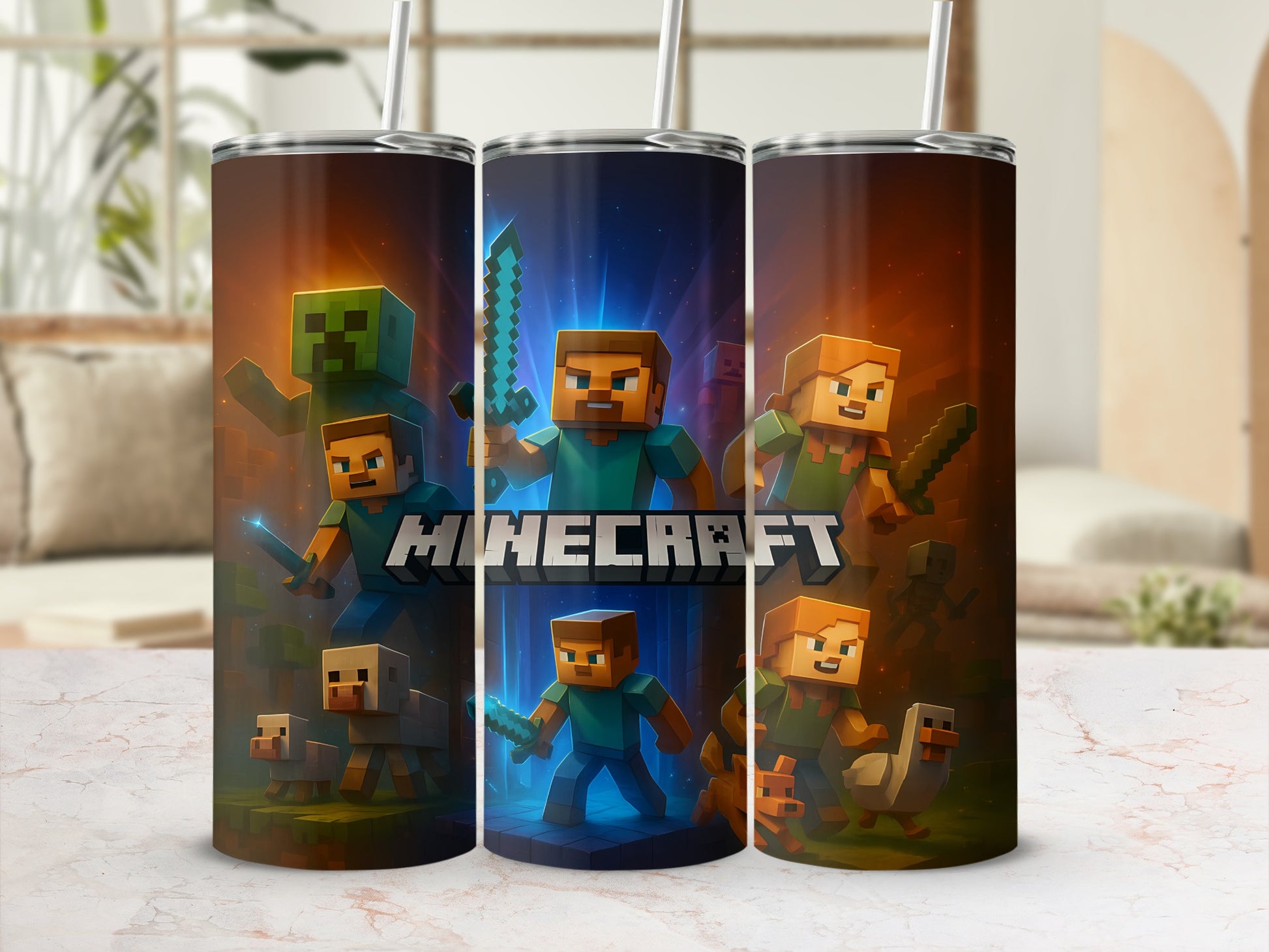 Minecraft Character Battle Scene Tumbler Cups