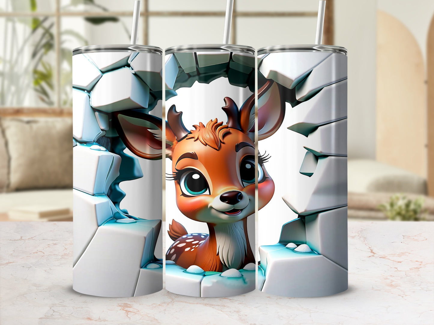 Cute Baby Deer Breaks Through Wall Design Tumbler