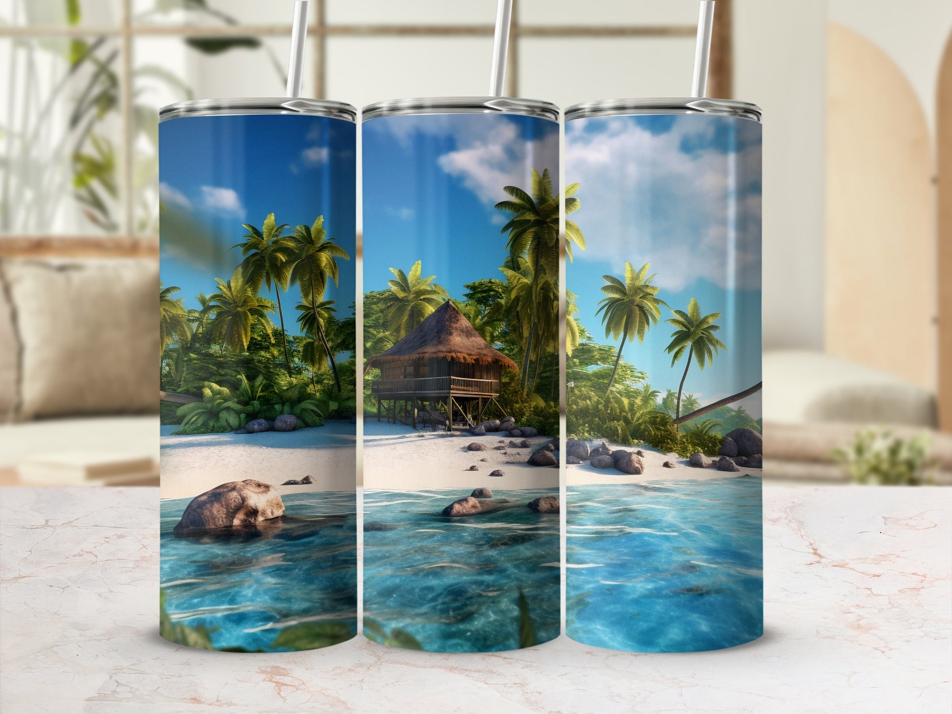 Tropical Beach Scene Insulated Travel Tumblers