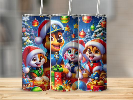 Christmas Themed Cartoon Dogs Tumblers with Straws