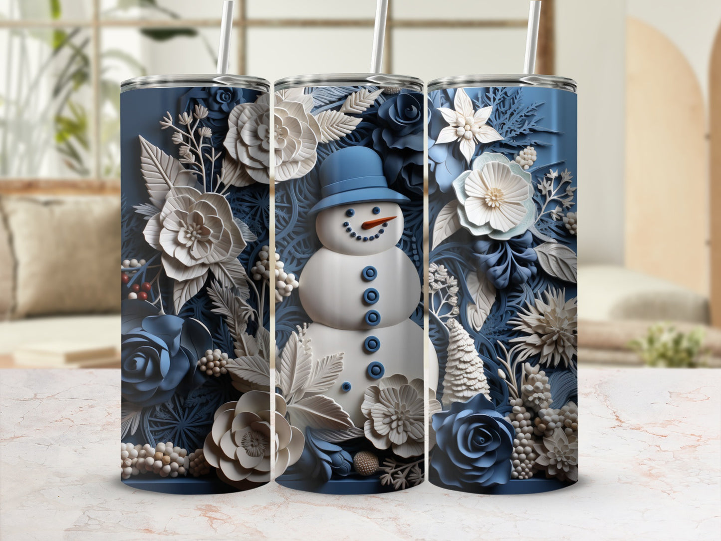 Snowman and Floral Printed Holiday Tumbler Collection