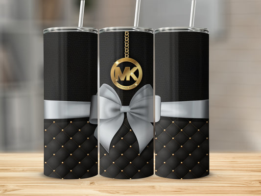 Stylish Black Quilted Pattern with Silver Bow Tumbler