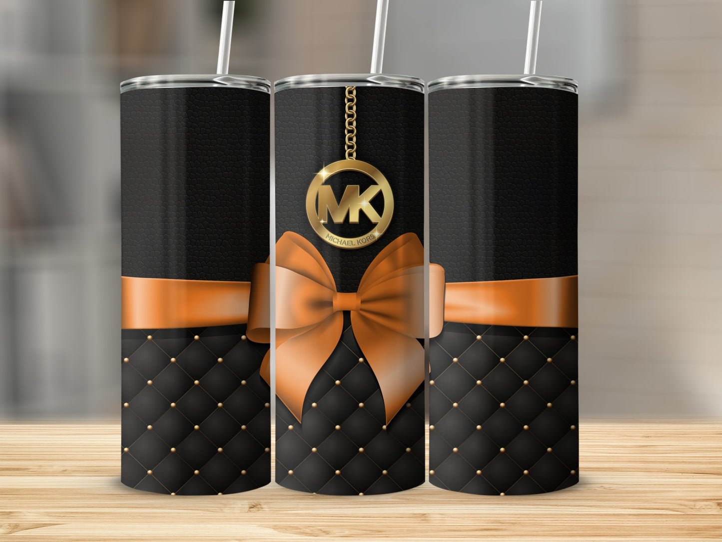 Elegant Black and Orange Bow Design Tumbler
